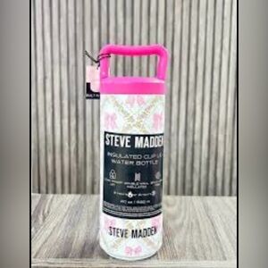Steve Madden Pink and White Insulated Water Bottle built in clip